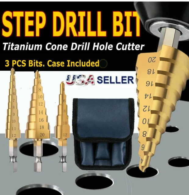 3Pcs Drill Bit Set High Speed Steel Titanium Quick Change 1/4" Shank Hole Cut