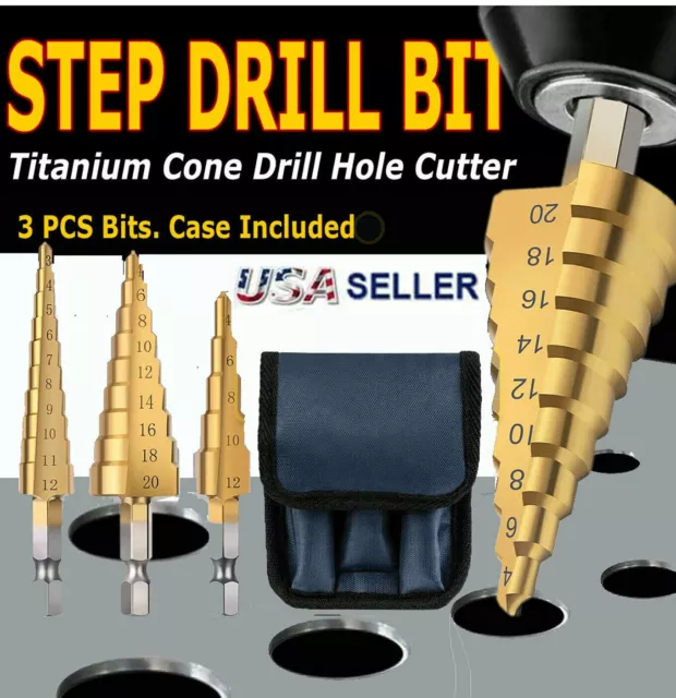 3Pcs Drill Bit Set High Speed Steel Titanium Quick Change 1/4" Shank Hole Cut