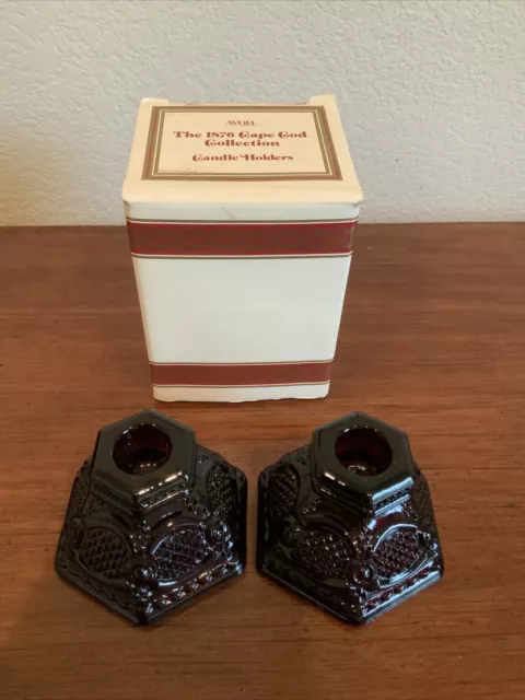 2 - Vintage Avon 1876 Cape Cod Ruby Red Candle Holders 2.25" Tall 3.25" D Base