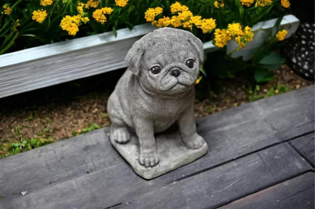 Small Puppy Pug Statue Outdoor Dog Yard Figure Garden Pet Memorial Decoration 6"