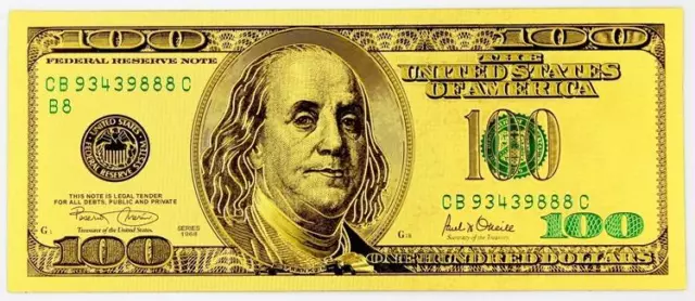 100 Us Dollar - Usa Gold Banknote - Mit Gold & Farbe Veredelt - Schönes Stück