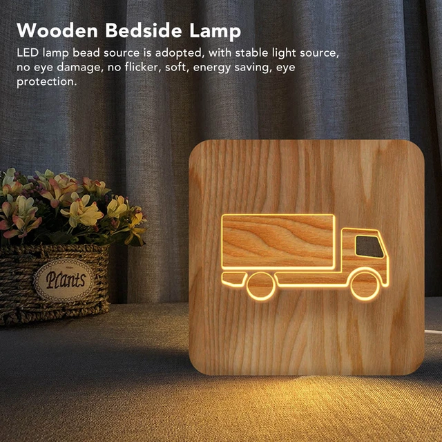 3D WOOD CARVING Lamp 2W Car Shape Hollow Design Warm White Light Pine ...