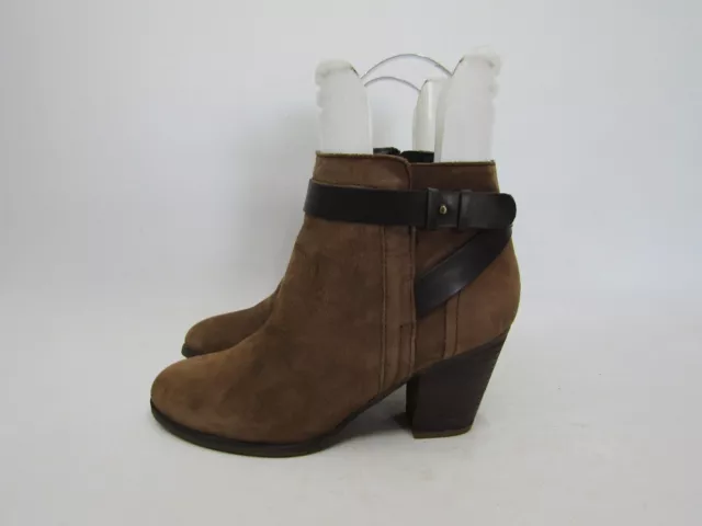 Franco Sarto Womens Sz 7.5 M Brown Leather Zip Buckle Ankle Fashion Boots Bootie