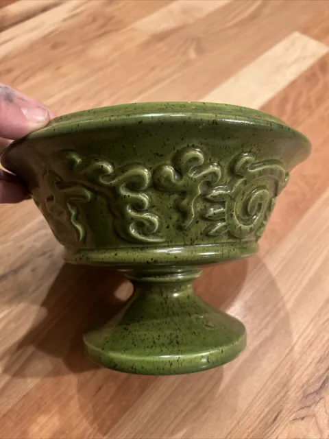 Vtg MCM 1960s Haeger Green Lime Chartreuse Art Pottery Pedestal Planter Bowl 5"