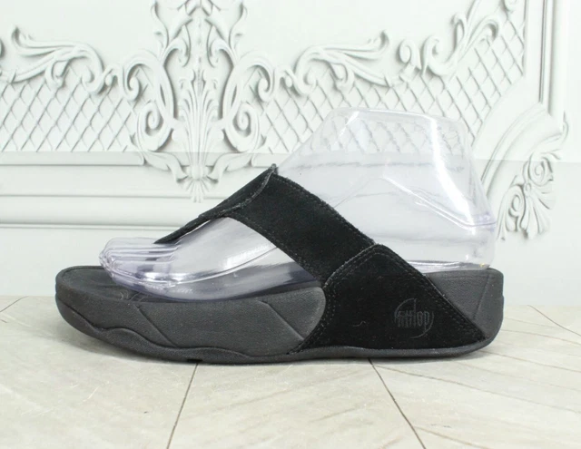 Fitflop Women's Black Suede Leather Comfort Toe Thong Platform Sandals Size 6