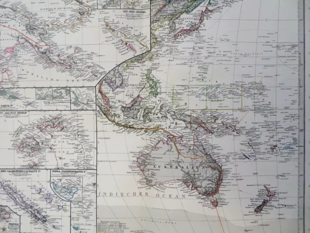 Polynesia Australia New Zealand Indonesia Fiji Tonga 1890 Petermann detailed map