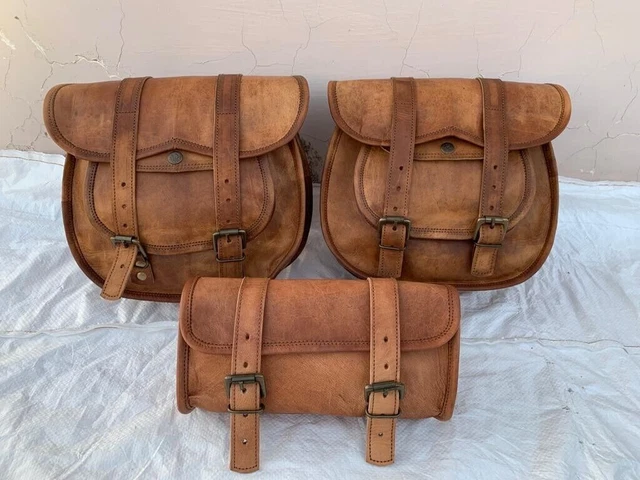 Sac de moto en cuir selle 3 sacs sacoches outil bagages latéraux (sacs...