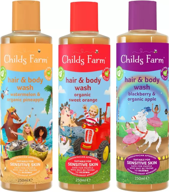 Childs Farm, Kids Hair and Body Wash Multipack Bundle, 3 x 250ml, Watermelon and