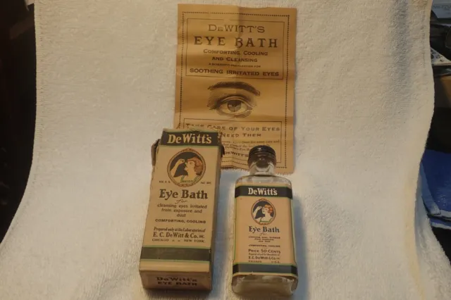 Scarce 1920 "De Witts Eye Wash" Original Bottle In The Original Box Great Cond