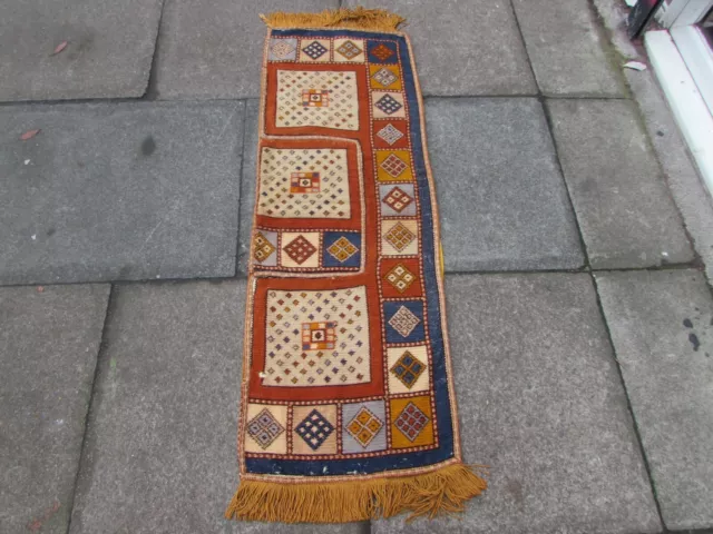 Antique Hand Made 19 Century English Needlepoint Brown Blue Wool Runner 139X48cm