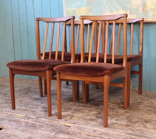 4 Mid Century Portwood Teak Stick Back Upholstered Dining Chairs DELIVERY*
