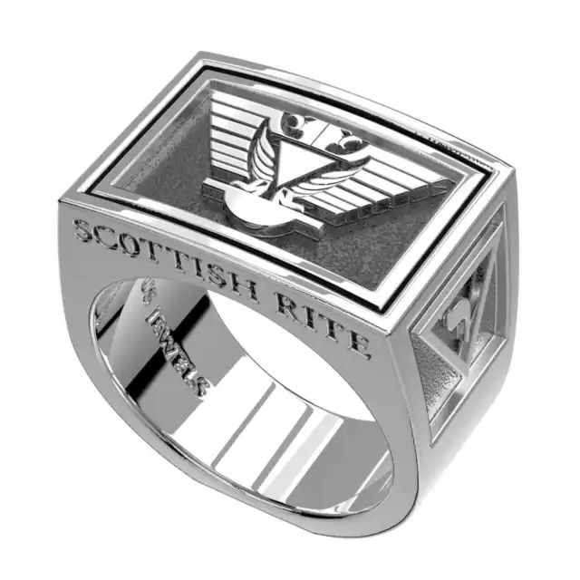 Men's Heavy 0.925 Sterling Silver Freemason Scottish Rite Ring Band, 3