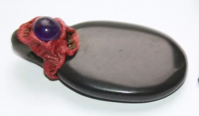 Natural Purple Amethyst & Black Onyx Oval Drop Pendant Reiki Blessed + Cord 3