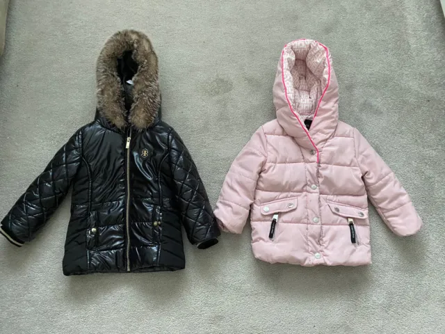 2 X Giacca cappotto lucido River Island ragazze nero e rosa età 2-3 anni