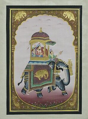 Rajasthan Peinture Miniature De Mewar King Sur Décoré Éléphant 16x22 inches