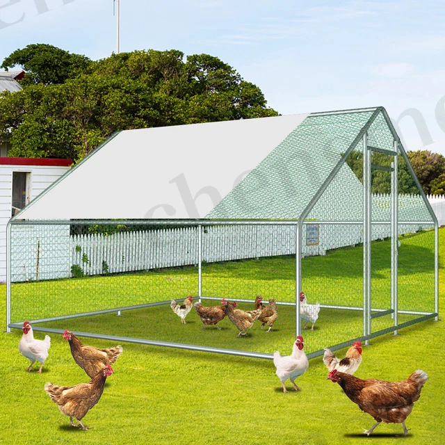 10X10FT METAL CHICKEN Coop Walkin Poultry Cage Hen Run House Dome