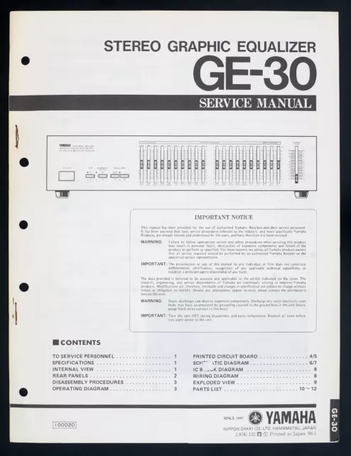 Original YAMAHA GE-30 Stereo Equalizer Service-Manual/Diagram/Parts List o140