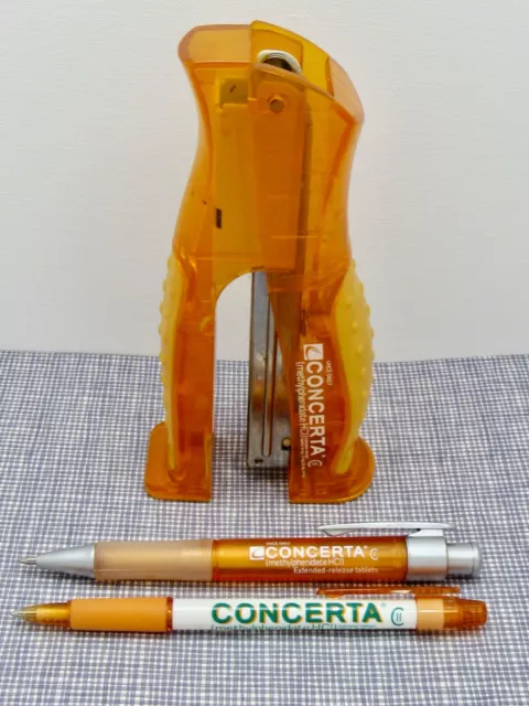 Rare Concerta CII Lot 2 Drug Rep Pharmaceutical Promo Advertising Pens 1 Stapler