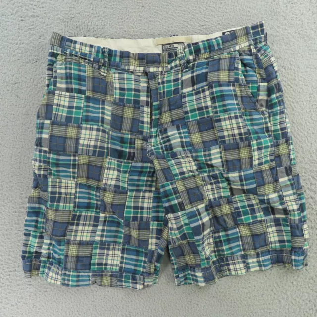 Old Navy Shorts Men 35 Patchwork Madras Plaid Flat Front Pockets Golf