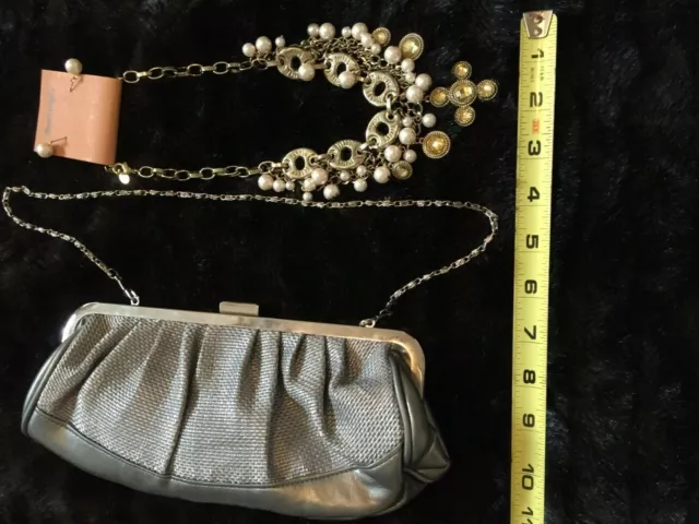 Pearl Cluster necklace with small cocktail clutch purse adjustable metal strap