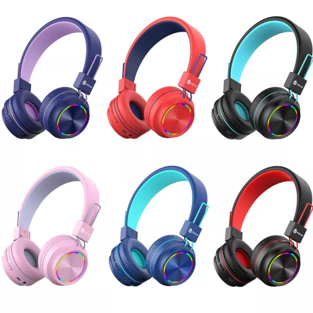 iClever Colorful LED Lights Kids Headphones with MIC Bluetooth 5.0 Foldable