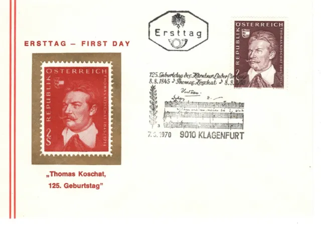 FDC Österreich Thomas Koschat 125. Geburtstag 1970