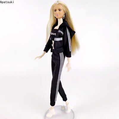 Black Sports Clothes Set for 11.5" Doll Outfits 1/6 Coat Hoodie Pants Shoes Toys