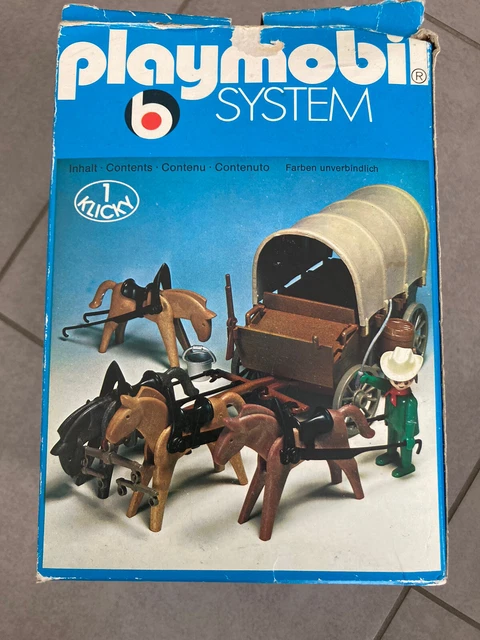 Playmobil 3243 Chariot Western Klicky Vintage Double Attelage En Boite