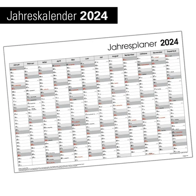 2024 XXL Wandkalender Wandplaner Jahresplaner Kalender DIN A1 GEFALTET Grau 3