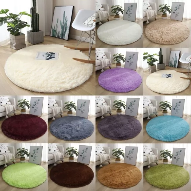 Round Non-slip Rugs Floor Living Room Bedroom Rug Shaggy Mat Soft Carpet New UK