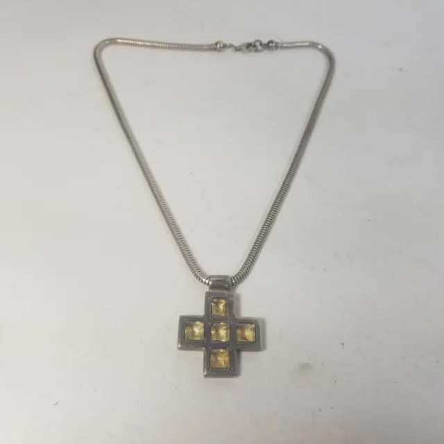 Vintage 925 Sterling silver Square cross chain necklace snake Byzantine Maltese