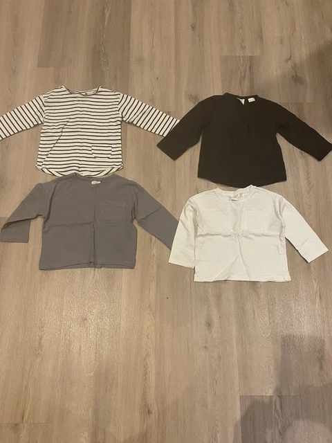 T-shirt tutte ragazze Zara maniche lunghex pacchetto 4, 18-24, bianco, grigio, nero, righe
