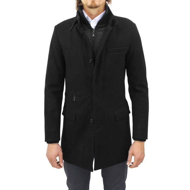 Cappotto Uomo Invernale Lungo Elegante Nero Giaccone Giacca Giubbotto