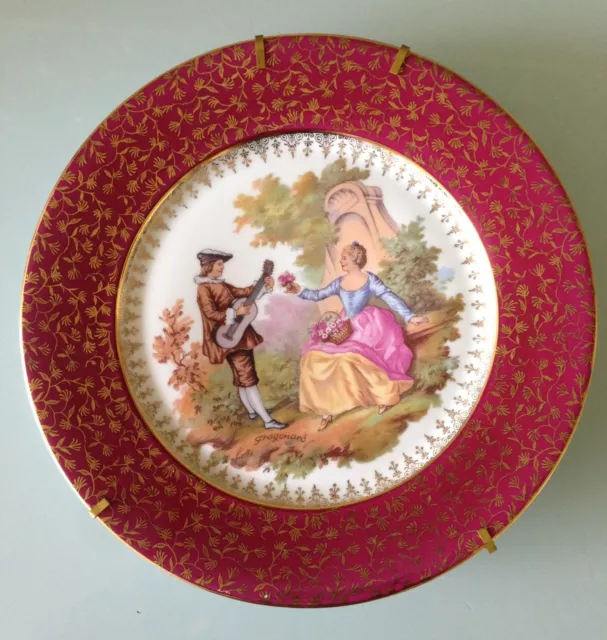 Assiette porcelaine L.T.C. Limoges France decor Fragonard et or. Diametr 26,2 cm