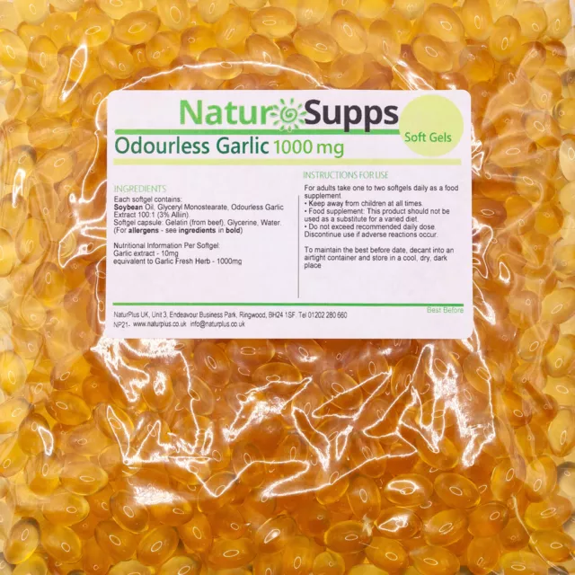 Odourless Garlic capsule 1000mg - 500 Capsules - Natur Supps