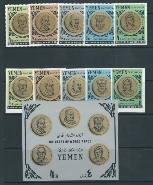 Yémen 1966 Kennedy Pape 'Constructeurs De Monde Paix ' Perf / Imperf / Souv Drap