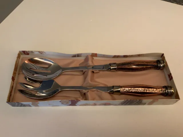 African Spoons Salad Servers Stainless Steel & Copper