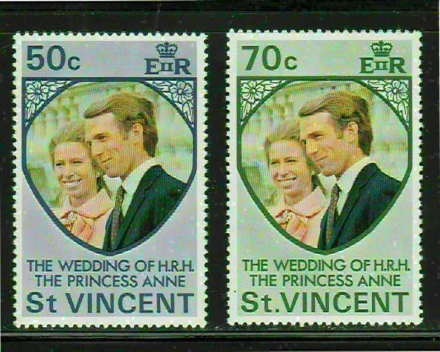 ST. VINCENT #358-359 1973 PRINCESS ANNE WEDDING MINT VF NH O.G a