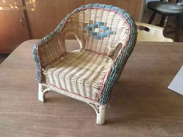 Vintage Mini Rattan Wicker Chair Boho Home Decor Plant Stand Doll Furniture
