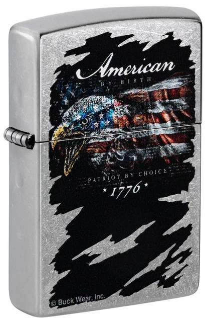 Zippo 48633, Buck Wear Eagle and Flag, Street Chrome Lighter
