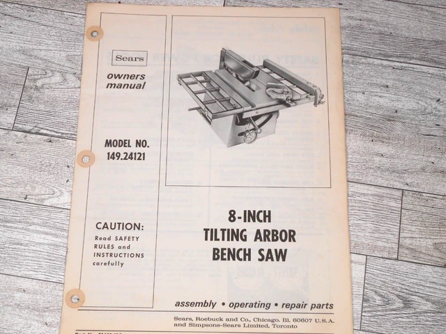 Sierra de banco inclinable Sears Craftsman modelo 149.24121 8 pulgadas manual para propietarios