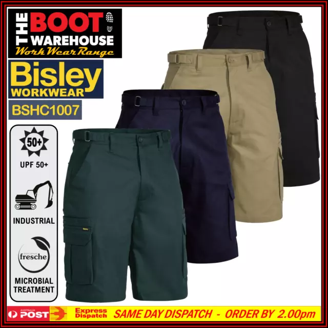 Bisley Men's Cargo Work Shorts BSHC1007. Original Pre-Shrunk Cotton 8 Pockets