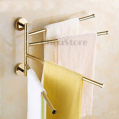 Gold Polish Brass 4 Bar Swivel Towel Rail Holder Bathroom Rack Hanger Wall Hook