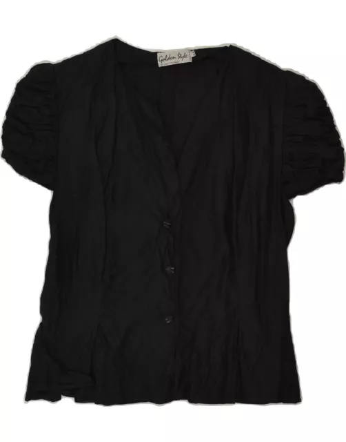 VINTAGE Womens Short Sleeve Shirt Blouse IT 48 XL Black Viscose BC32