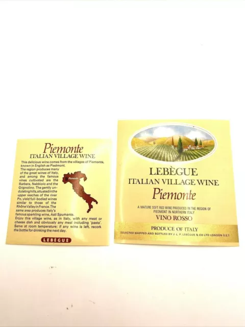 Breweriana Lebegue Italian Wine Piemonte Label Collectables New Uncirculated