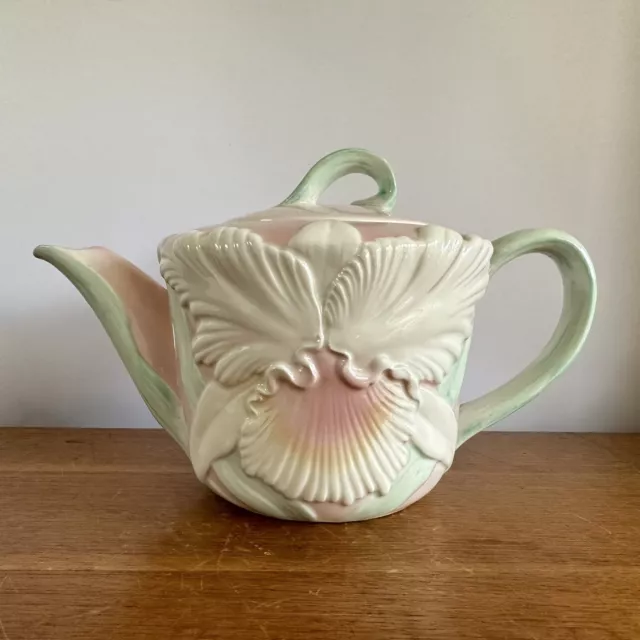 Vintage Otagiri Japan Teapot Figi Graphics White Iris Orchid Flower Leaves