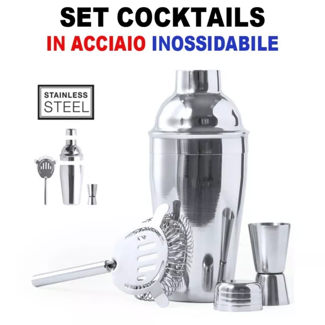 SET COCKTAIL ACCIAIO INOX SHAKER 550ml TAPPO DOSATORE COLINO MISURINO