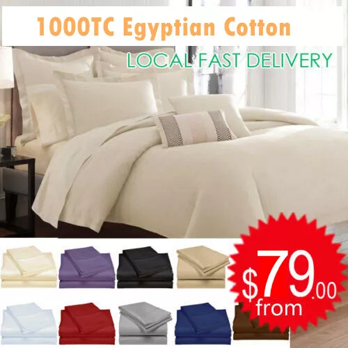 All Size 1000TC Egyptian Cotton Sheet Set Flat Fitted Pillowcases or Quilt Cover