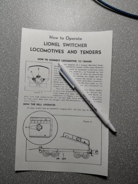 Lionel postwar copy of operating instructions for 2403B Bell Ringing Tender 1656