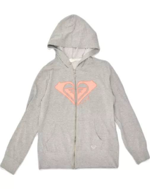 ROXY Womens Graphic Zip Hoodie Sweater UK 12 Medium Grey Cotton AB14